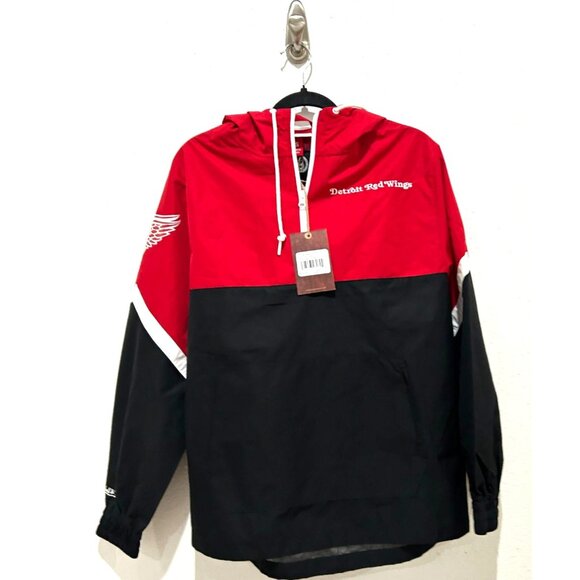 NWT Mitchell & Ness NHL Detroit Red Wings Red Tie Breaker Windbreaker Anorak, Si - Picture 1 of 4
